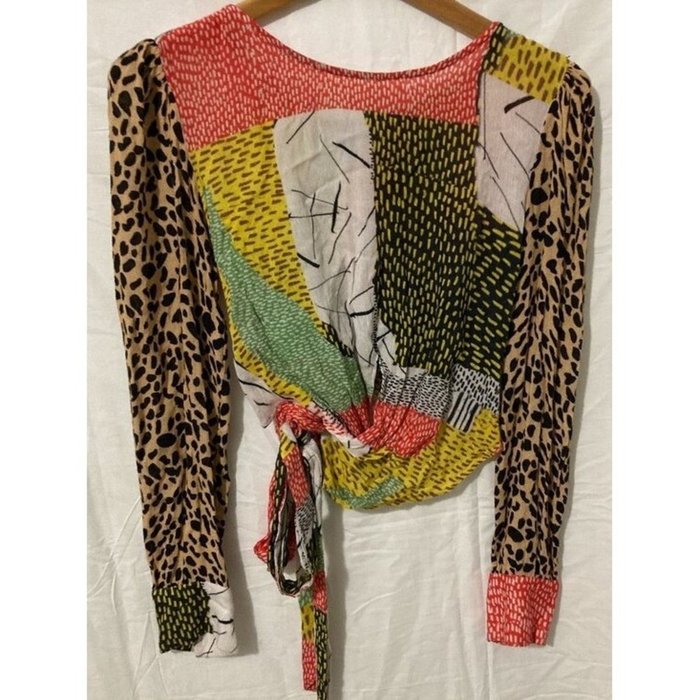 Bl-nk London Mixed Print Tie Front Top Womens S Multicolor 90s Core Grunge Artsy